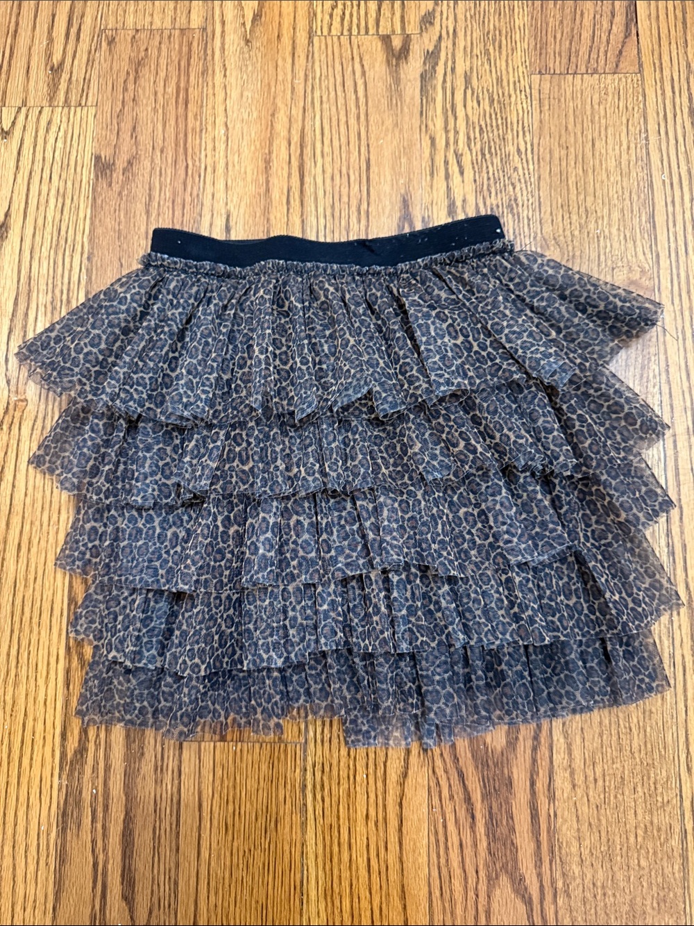 Ruffled Leopard Print Tiered Skirt - Black/Brown